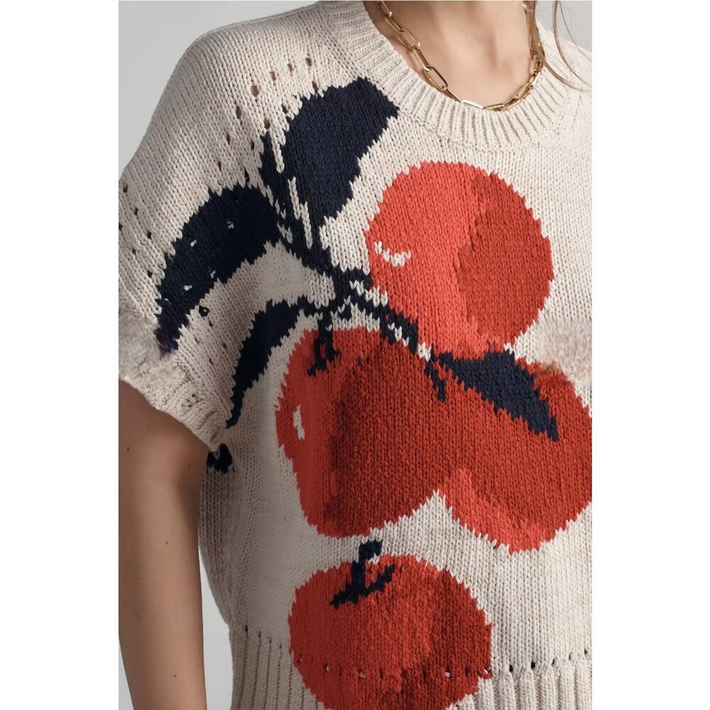 NWT Maeve Short-Sleeve Crew-Neck Veggie Motif Graphic Sweater. Size L. Ret. $128 - Picture 3 of 10